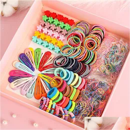 Haargummibänder 1Set Mädchen Niedliche elastische Haarbänder Haarnadeln Blumenklauen Clip Gummiband Pferdeschwanzhalter Kindermode Acc Dhgarden Otpus