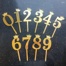 Festive Supplies Crown Number Cake Topper Gold Silver Happy Birthday Digital Cakes Insert Wedding Anniversary Party Dessert Decoration D