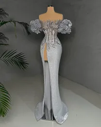 Ott Aso Ebi Arabic Sier Mermaid Prom Dress in rilievo in pizzo Formale Formale Secondo ricevimento di compleanno abiti da fidanzamento di compleanno abiti da abiti da soiree ZJ259 407