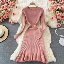 Casual Dresses Teeuiear Slim Autumn Ruffles Knitted Sweater Midi Mermaid Dress Winter Stretch Party Vestidos Women Knee-length283c