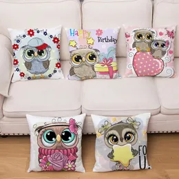 Pillow Cartoon Owl Print Covers 45X45cm Polyester Cushion Cover Square Pillows Cases Girls Room Home Decor Cute Pillowcase 231027