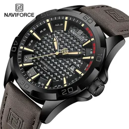Armbandsur Naviforce Men Casual Sport Military Quartz Calender Wrist Watch For Man Business Leather Waterproof Male Clock Relogio Masculino 231027