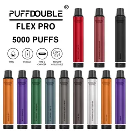 Original Qst Puff Double Flex Pro 5000 Pufos e Cigarros 11ml 550mAh Preenchido de dispositivo preenchido Bateria recarregável Vape autorizado e CIGS