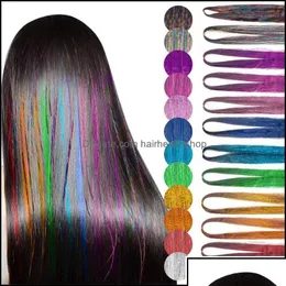 Acessórios de cabelo Acessórios de cabelo Ferramentas Produtos 90cm Comprimento Sparkle Shiny Tinsel Rainbow Silk Extensões de Cabelo Dazzles Mulheres Hippie F Dhlub
