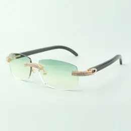 Óculos de sol de diamante de fileira dupla de vendas diretas 3524026 com pernas de chifre de buffs pretos óculos de grife tamanho: 56-18-140 mm