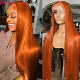 Parrucche sintetiche 36 pollici arancione zenzero pizzo anteriore capelli umani per le donne dritto 13x4 13x6 parrucca frontale HD colorata pre pizzicata brasiliana 231027