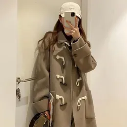 Womens Wool Blends College Style Japanese Lovely Woolen Coat Medium Längd Ox Horn Buckle Student JK Coat Camel Winter Coat Autumn Winter 231027