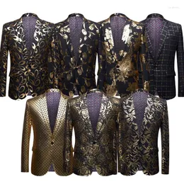 Мужские костюмы 2023, модный европейский стиль, бронзовый костюм, пальто, сценическое звездное британское пальто, куртка большого размера
