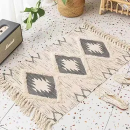 Teppiche Traditioneller Baumwoll-Leinen-Teppich für Schlafzimmerdekoration, kleine getuftete Quasten, Boho-Fußmatten, Haustür-Drop