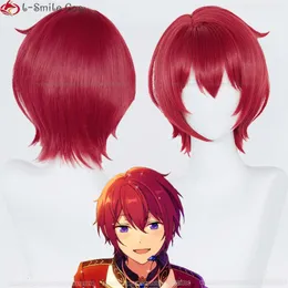 Catsuit Costumes ES Ensemble Stars Knights Suou Tsukasa 30cm Red Heat Resistant Hair Halloween Party Anime Cosplay Wigs + Wig Cap