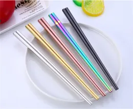 Top Glossy Titanium Gold-plated Chopsticks, Colorful Stainless Steel Chopsticks Rose Gold Black Rainbow Square Chopsticks150pair