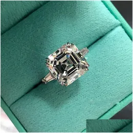 Ringar original 925 Sier Square Ring Asscher Cut Simated Diamond Engagement Cocktail Women Topaz Finger Fine Jewelry Drop Delivery Dhupi