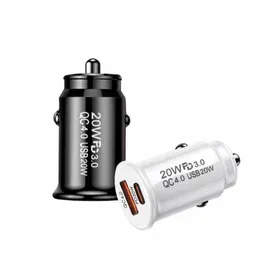 USB C Car Charger Quick Charge QC4.0 Cargador Port Type C PD Car Fast Charging 20W för iPhone 15 14 Samsung