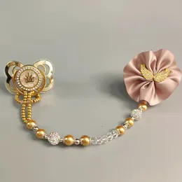 SOOTHERS TETESERS Dollbling Glam Luxury S Gold Pacifierパーソナライズされた名前ダミー任意の画像初期文字Pearly Marble Soother Clips 231027