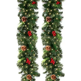 Decorações de Natal Grinaldas com Pinhas Bagas Vermelhas Guirlanda Artificial para Lareiras Escadas Porta Frontal Decoração de Ano 231027