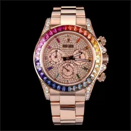 الساعات الميكانيكية Rolaxs Wristwatch Universe Type Ditona Series Rose Gold Real Diamond Mens Watch Automatic Hinery 116505 Secon WNWM6