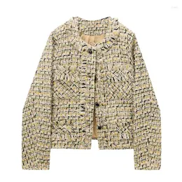 Womens Jackets Womens Down Autumn Winter Coats Retro Tweed Temperament All-match Short Coat Jacket Small Incense Wind Outer Tower
