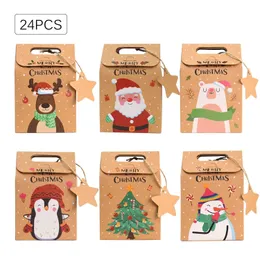 Gift Wrap 24PCS Merry Christmas Candy Gift Box with Tag Kraft Paper Cookies Gift Packing Bags Party Home Decoration Year 2024 231026