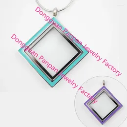 Pendant Necklaces Carvort 316L Stainless Steel 30MM Light Blue/Purple Double-sided Enamel Square Shape Floating Lockets