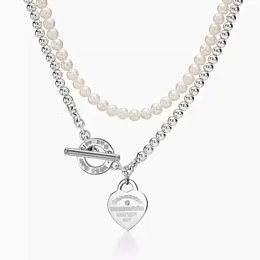 Tiffaniness Classic Temperament Sterling Sier Ot Strato a strato Pendente a forma di cuore con collana di diamanti per donne D60E