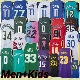 남자 아이 농구 저지 Tatum 15 Vince 카터 빅터 Wembanyama Wade James Bryant Doncic Curry Booker Rodman Larry Bird Ball Irving New Retro Stitched Jerses