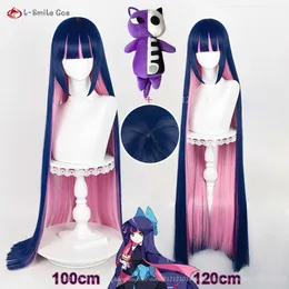 Costumi Catsuit Anime Panty con reggicalze Parrucca Anarchy Cosplay 100 cm / 120 cm Parrucche lunghe blu rosa per giochi di ruolo