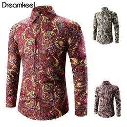 Frühling Männer Single Turn Kragen Winter Brested Tasten Hemd Herbst Lange Party Paisley Gedruckt Mode Hülse Unten Casual 5XL y2394