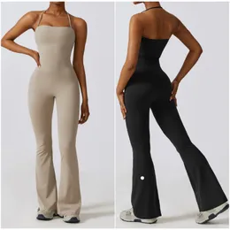 LL-8393 Kadın Bodysuit Tulumlar Yoga Kıyafetleri Kolsuz Dans Tek Parça Tulum Uzun Pantolon Hızlı Kuru Nefes Alabilir Zil Bottom Pantolon
