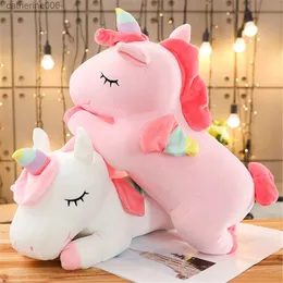 Stuffed Plush Animals 25CM Kawaii Lying Plush Toy Stuffed Soft Cute White Pink Horse Appease Doll Toys for Kids Girls Birthday Gift NewL231027