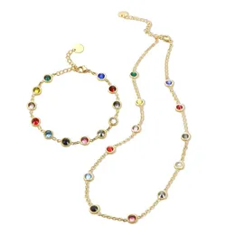 Hochzeitsschmuck-Sets JINHUI T S Bejeweled-Armband-Halsketten-Set für Frauen Edelstahl 12. Geburtstagsstein Bunte Kristallkettenarmbänder 231025