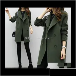 Women'S Wool Blends Outerwear Clothing Apparel Drop Delivery 2021 Womens Slim Blend Coat Coats Long Sleeve Jackets Turn-Down Colla Dhtxc