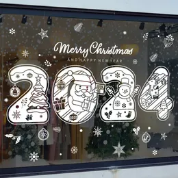 Duvar Çıkartmaları 2024 Mutlu Noel Penceresi Noel Baba Kar Tanesi Elk Noel Ağacı Sticker Süslemeleri Ev için Mutlu Yıl 231027