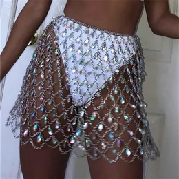 Sexy Bling Metal Body chain skirt Women be Summer Beach Hollow Colorful gem Queen crystal Niglub Party skirts T200508275P