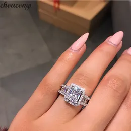 Choucong Splendidi gioielli di lusso in vero argento sterling 925 con taglio principessa topazio bianco diamante CZ Eternity Wedding Band Ring 2099