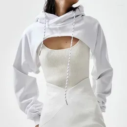 Hoodies femininos mulheres verão sexy moda super curto hoodie hiohop cordão mangas compridas peito aberto fácil topos ropa mujer roupas