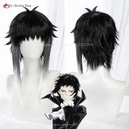 Costumi Catsuit Anime Bungo Stray Dogs Ryunosuke Akutagawa Cosplay Corto Nero Bianco Resistente al calore Capelli sintetici + Protezione della parrucca