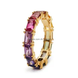 Anéis de banda 5 cores brilhantes zircão cúbico mulheres anéis cor de ouro feminino uso diário elegante anel colorido aniversário presente de menina je dhgarden otomq