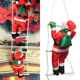 Christmas Decorations 25CM Christmas Santa Claus Climbing on Rope Ladder Xmas Trees Hanging Ornament for Party Door Decor 231027