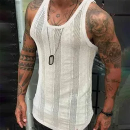 Gilet in maglia senza maniche sexy da uomo estivo bianco in mesh traspirante sportivo 210623355D