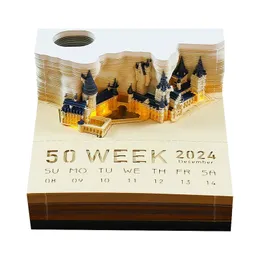 Anderes Event-Partyzubehör Omoshiroi Blocks Castle Notizblock 2024 Kalender 3D-Notizblöcke Led 160 Blatt Haftnotizen Kunst Bürozubehör Weihnachten Geburtstagsgeschenk 231026