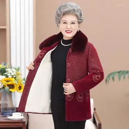 Women's Fur Elderly Coat Women Clothing Winter Add Velvet Warm Jacket Female Grandmother Outfit Overcoat Parkas Outerwear