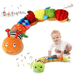 Mobiles# Baby Rattle Musical Worm Soft Infant Plush Toys Eonal Interaktywna zabawka sensoryczna dla dzieci Born Toddler Prezent 231026