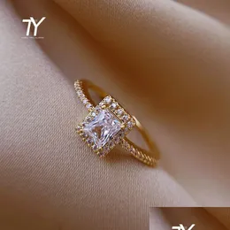 Bandringe Exquisite Einfache Quadratische Zirkon Gold Öffnung Ringe Für Frau 2021 Gehalt Gothic Schmuck Hochzeit Party Mädchen Luxus Dhgarden Otnrt