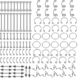 リングジュエリーボディジュエリー全体120pcsミックススタイルステンレス鋼ボディピアスタン眉毛腹鼻リングエッソリードロップ202h