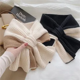 Lenços estilo coreano lenço de malha para mulheres meninas outono inverno suave cruz patchwork cores senhora quente pescoço proteção 231027