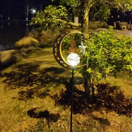 Outdoor Solar Lamp Wrought Iron Hollow Elf And Moon Projector Light Yard Art Garden Decoration Lamps For Pathway Patio Lawn