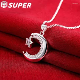 Pingentes 925 prata esterlina lua estrela zircão pingente colar 18-30 polegadas corrente para mulher casamento noivado festa jóias