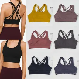 Lu Lu lemens Align Woman Running Yoga Bra Workout Top Elastic Shockproof Lingerie Cross Back Vest Brassiere With Chest Lady Sport Tank Tops Yogas Wear Wireless High