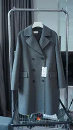 Женское полушерстяное пальто ETJ2023TRAF, двустороннее твидовое пальто, винтажный блейзер с воротником, двубортный, средней длины, из смесовой шерсти 231026