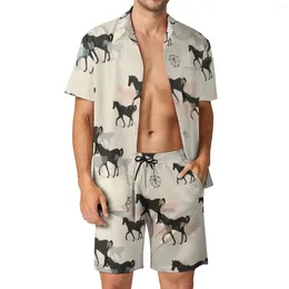 Męskie dresy koni Zestawy Zestaw zwierząt swobodne szorty na plażę Set Summer Vintage Design garnitur krótki rękawo